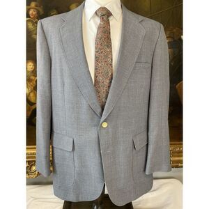 VTG Merit 44L Gray Wool Hopsack‎ Crest Gold Button 2Btn Blazer Jacket Sport Coat